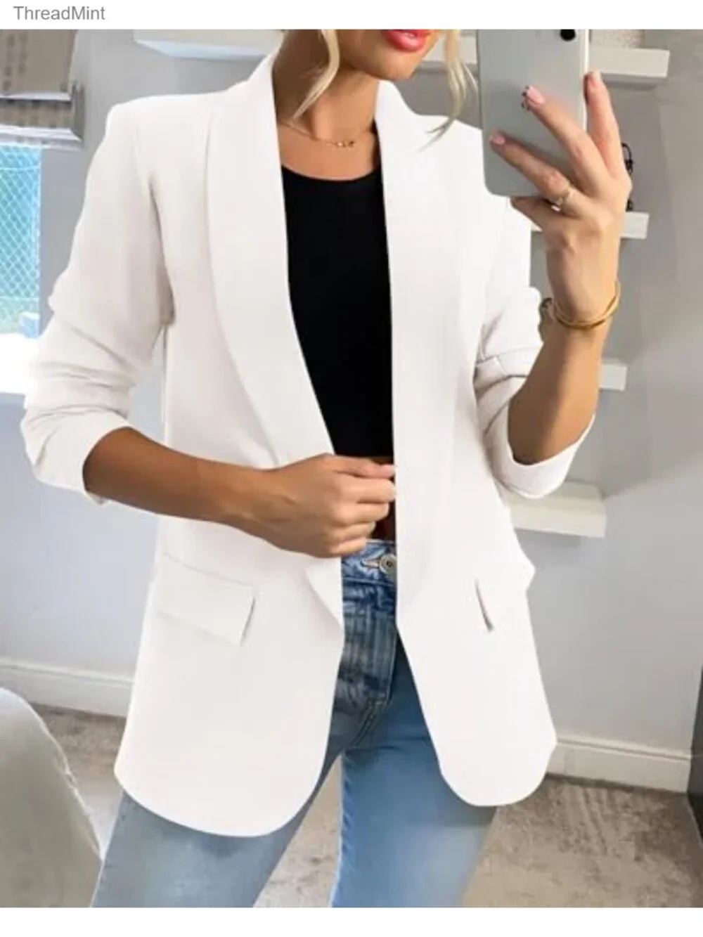 Womens Blazer 2026 Spring Fall Business Casual Jackets Shawl Collar Open Front